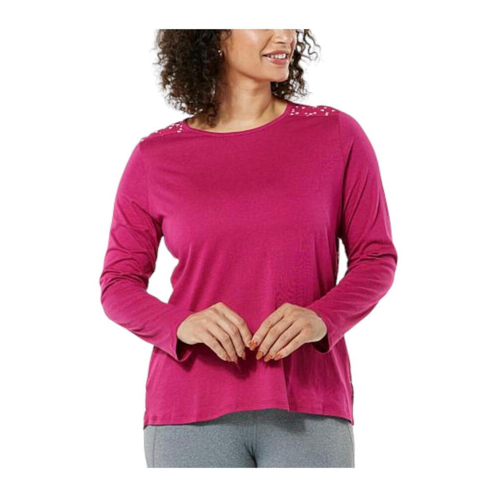 Lacey Chabert Mixed Media Long Sleeve Top Sangria - Regular
